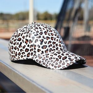 Faux leather leopard print baseball hat